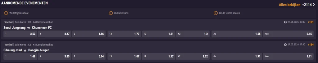 SpinKings24 Casino aankomende voetbalwedstrijden met odds en dubbele kans markten